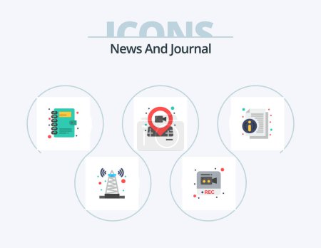 Ilustración de Noticias Pack de iconos plano 5 Diseño de iconos. Información. Pulsador. Libro. pin. ubicación - Imagen libre de derechos