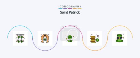 Illustration for Saint Patrick Line Filled Flat 5 Icon Pack Including hat. patrick. clover. money. ireland - Royalty Free Image