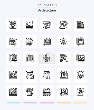 Illustration for Creative Architecture 25 OutLine icon pack  Such As building. labour. paint brush. engineer. architect - Royalty Free Image