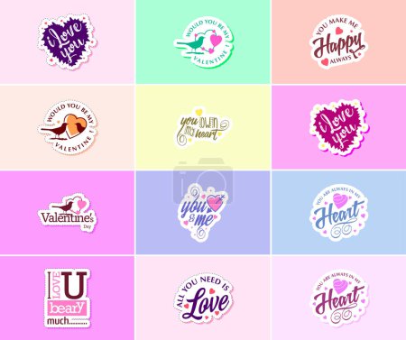 Ilustración de Love-Filled Valentine's Day Typography Stickers - Imagen libre de derechos