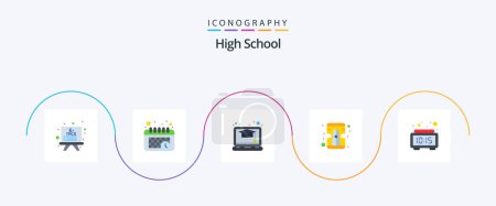 Téléchargez les illustrations : High School Flat Pack de 5 icônes inclus. le temps. étude. numérique. alarme - en licence libre de droit