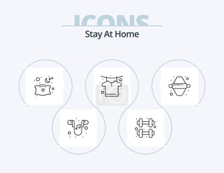 Ilustración de Stay At Home Line Icon Pack 5 Icon Design. art. tutoriales. charla. en línea. música - Imagen libre de derechos