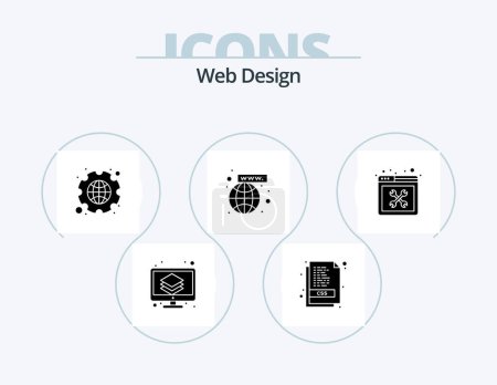 Ilustración de Diseño Web Glyph Icon Pack 5 Icon Design. diseño. reparación. Engranaje. web. conexión - Imagen libre de derechos