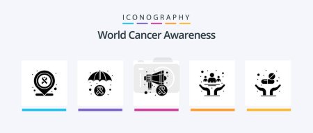 Ilustración de World Cancer Awareness Glyph 5 Icon Pack Incluyendo pastillas. salud. conciencia. Un día. cáncer. Diseño de iconos creativos - Imagen libre de derechos