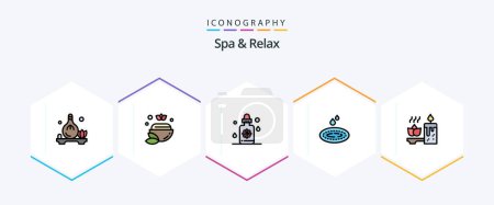 Ilustración de Spa y relajarse 25 FilledLine paquete de iconos, incluyendo la relajación. aromaterapia. gotero. spa. agua - Imagen libre de derechos