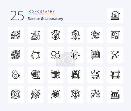 Ilustración de Science 25 Paquete de iconos de línea incluyendo enfermedad. molécula. Hoja. modelo. bombilla - Imagen libre de derechos