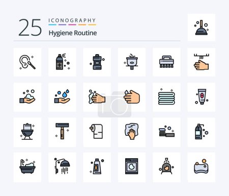 Illustration for Hygiene Routine 25 Line Filled icon pack including cleaning. wash. cleaner. shower. bathroom - Royalty Free Image