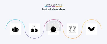 Téléchargez les illustrations : Fruits et légumes Glyphe Pack de 5 icônes inclus. tranche. des céréales. melon. produits alimentaires - en licence libre de droit