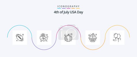 Illustration for Usa Line 5 Icon Pack Including celebrate. cake. location pin. states. american - Royalty Free Image