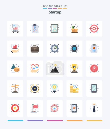 Téléchargez les illustrations : Creative Startup 25 Flat icon pack  Such As target. arrow. hourglass. box. package - en licence libre de droit