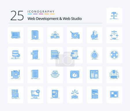 Ilustración de Desarrollo Web y Web Studio 25 Blue Color paquete de iconos incluyendo marco. contenido. Listado. Equipo. grupo - Imagen libre de derechos
