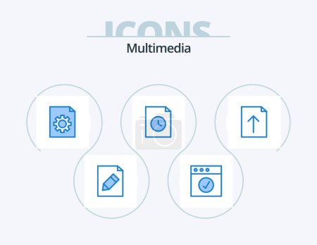 Ilustración de Multimedia Blue Icon Pack 5 Icon Design. .. .. archivo. Sube. documento - Imagen libre de derechos
