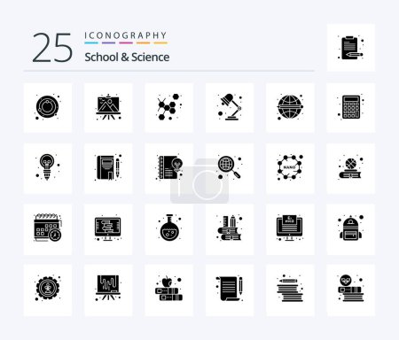 Illustration for School And Science 25 Solid Glyph icon pack including global. atom. study lamp. lamp - Royalty Free Image