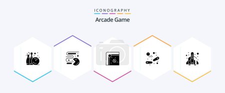 Illustration for Arcade 25 Glyph icon pack including fun. play. air hockey. game. pinball - Royalty Free Image