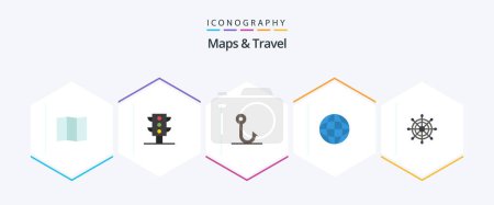 Illustration for Maps and Travel 25 Flat icon pack including . map. wheel - Royalty Free Image