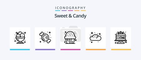 Ilustración de Sweet And Candy Line 5 Icon Pack Incluyendo restaurante. comida. Dulces. El postre. Pastelería. Diseño de iconos creativos - Imagen libre de derechos