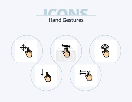 Ilustración de Paquete de iconos rellenos de línea de gestos de mano 5 Diseño de iconos. Muévete. Arriba. clic. dedo. mano - Imagen libre de derechos