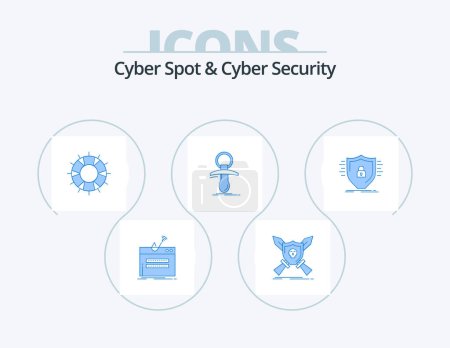 Illustration for Cyber Spot And Cyber Security Blue Icon Pack 5 Icon Design. newbie. baby. shield. support. lifesaver - Royalty Free Image