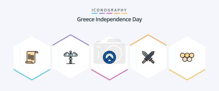 Téléchargez les illustrations : Grèce Jour de l'indépendance 25 FilledLine icône pack y compris. Grec. seurity. greece. évanouis - en licence libre de droit