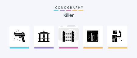 Illustration for Killer Glyph 5 Icon Pack Including assassin. knife. barbed. investigation. wire. Creative Icons Design - Royalty Free Image