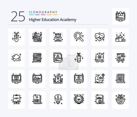 Téléchargez les illustrations : Academy 25 Line icon pack including achievement. heart rate. balance. heart. search - en licence libre de droit