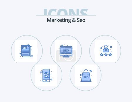 Illustration for Marketing And Seo Blue Icon Pack 5 Icon Design. rate. employee. document. monitor. seo - Royalty Free Image