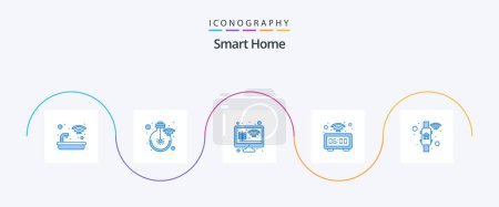 Téléchargez les illustrations : Smart Home Blue Pack 5 icônes comprenant la technologie. Montre. lumière. ferme intelligente. croissance - en licence libre de droit