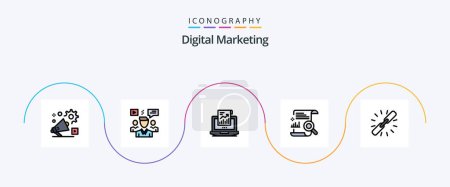 Illustration for Digital Marketing Line Filled Flat 5 Icon Pack Including file. chart. video. computer. sales - Royalty Free Image