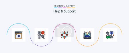 Téléchargez les illustrations : Help And Support Line Filled Flat 5 Icon Pack Including gear. call. support. support. conference - en licence libre de droit
