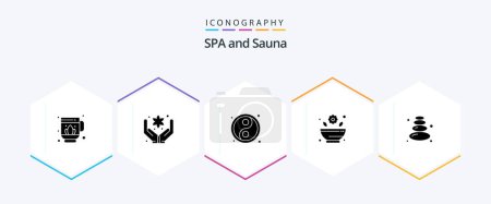 Illustration for Sauna 25 Glyph icon pack including . . yin. stone. sauna - Royalty Free Image