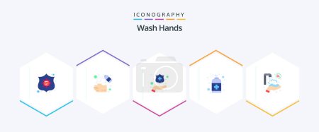 Illustration for Wash Hands 25 Flat icon pack including twenty seconds. hand care. wash. hand. spray - Royalty Free Image