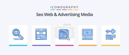 Ilustración de Seo Web And Advertising Media Blue 5 Icon Pack Including audio. video. seo. layout. web. Creative Icons Design - Imagen libre de derechos