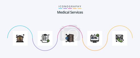 Ilustración de Medical Services Line Filled Flat 5 Icon Pack Including call. medical. emergency. medical consulting. hospital website - Imagen libre de derechos