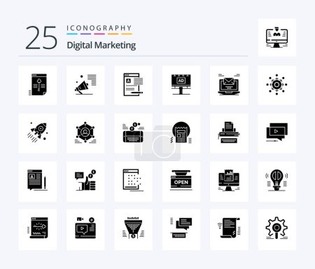 Illustration for Digital Marketing 25 Solid Glyph icon pack including banner. ad. speaker. report. article - Royalty Free Image