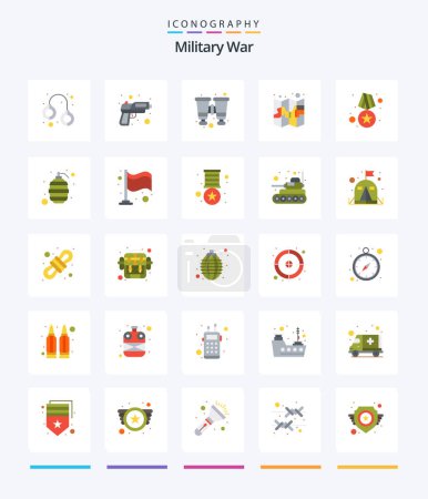 Ilustración de Creative Military War 25 Paquete de iconos planos, como la insignia. pin. prismáticos. mapa. ejército - Imagen libre de derechos