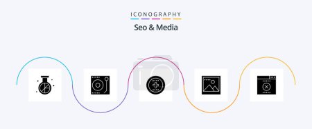 Ilustración de Seo y Media Glyph 5 Icon Pack Incluyendo seo. foto. p. medios de comunicación. ux - Imagen libre de derechos
