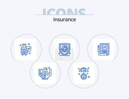 Ilustración de Insurance Blue Icon Pack 5 Icon Design. . policy. shield. paper. security - Imagen libre de derechos