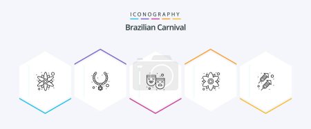 Illustration for Brazilian Carnival 25 Line icon pack including fire work. rocket. roles. plant. floral - Royalty Free Image