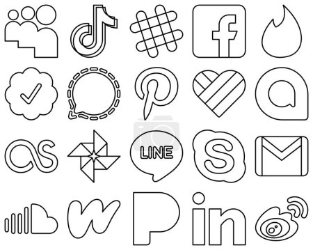 Téléchargez les illustrations : 20 Premium Black Line Social Media Icons such as google allo. pinterest. fb and signal icons. Creative and professional - en licence libre de droit