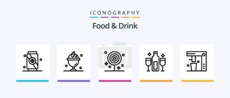 Téléchargez les illustrations : Food And Drink Line 5 Icon Pack Including pizza. food. food. drink. food. Creative Icons Design - en licence libre de droit