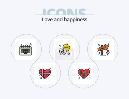 Téléchargez les illustrations : Ligne d'amour rempli Icône Pack 5 Icône Design. cadeau. signe d'amour. boîte. logo love. coeur - en licence libre de droit