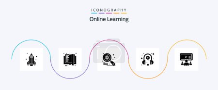 Illustration for Online Learning Glyph 5 Icon Pack Including online. play. examine. learning. e learning - Royalty Free Image
