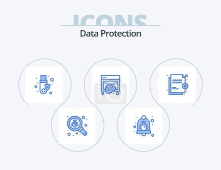 Ilustración de Data Protection Blue Icon Pack 5 Icon Design. privacy. data. security. cookies. usb - Imagen libre de derechos