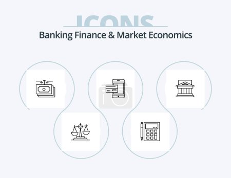Ilustración de Banking Finance And Market Economics Line Icon Pack 5 Icon Design (en inglés). costes. cuenta. horario. planificación. evento - Imagen libre de derechos