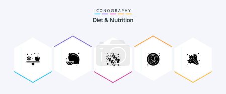Téléchargez les illustrations : Diet And Nutrition 25 Glyph icon pack including food. fresh. diet. food. no meat - en licence libre de droit