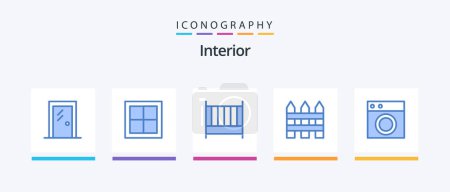 Illustration for Interior Blue 5 Icon Pack Including interior. fence. interior. barricade. furniture. Creative Icons Design - Royalty Free Image