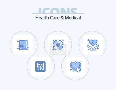 Illustration for Health Care And Medical Blue Icon Pack 5 Icon Design. cardiogram. medical. care. health. document - Royalty Free Image