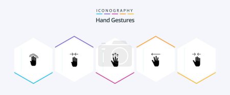 Illustration for Hand Gestures 25 Glyph icon pack including left. hand cursor. pinch. hand. three finger - Royalty Free Image