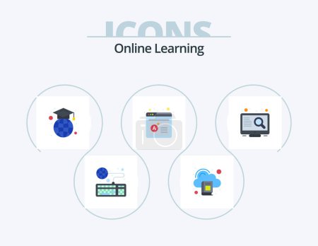 Illustration for Online Learning Flat Icon Pack 5 Icon Design. education. result. book. computer. globe - Royalty Free Image