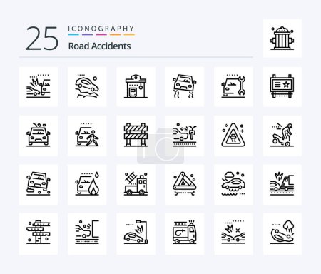 Illustration for Road Accidents 25 Line icon pack including car. road. bus. car. stop - Royalty Free Image